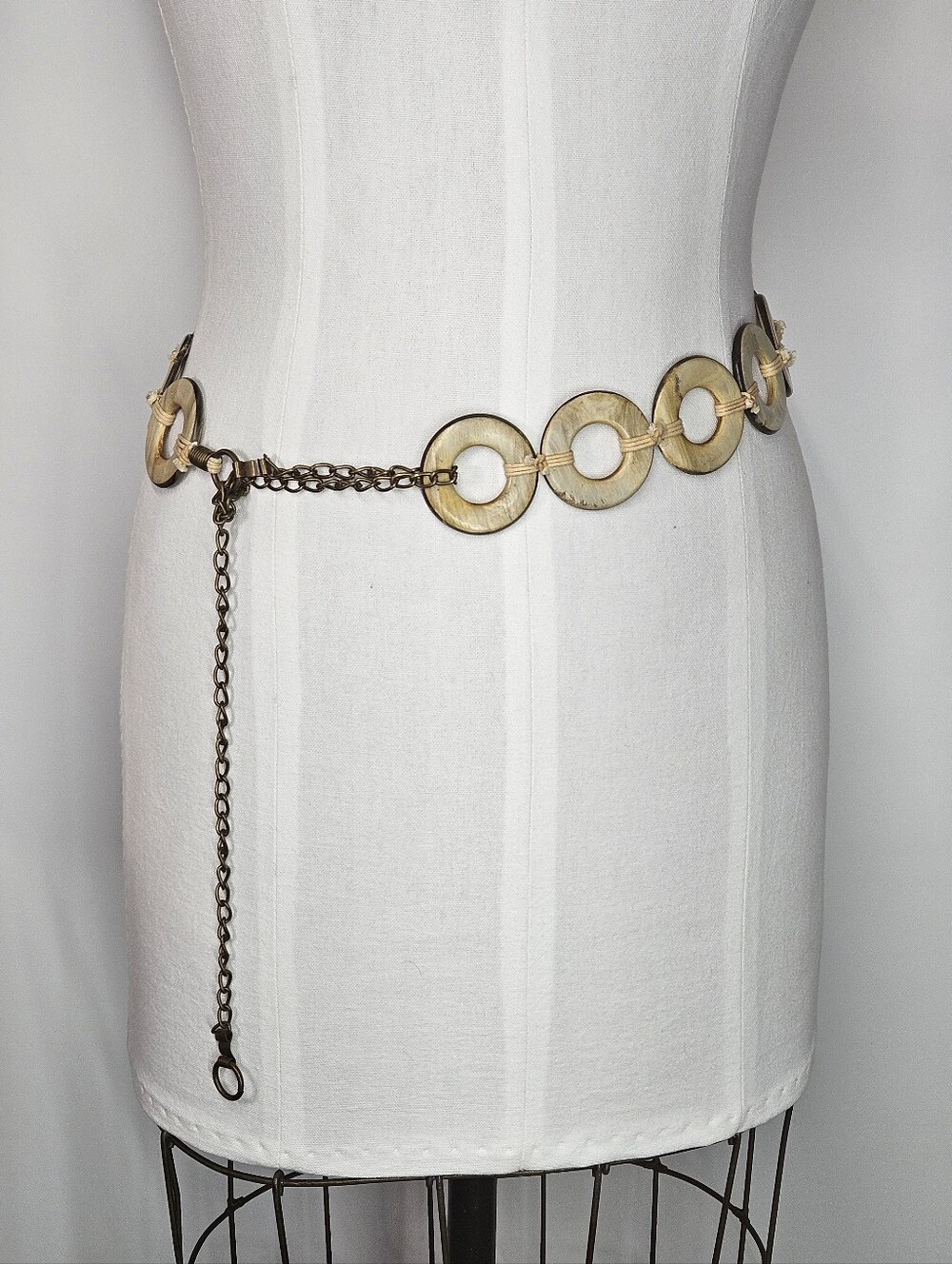 Coconut Ring Max 40" Belt Handcrafted Brass Chain Hook Makau Island Tribal - Picture 6 of 9
